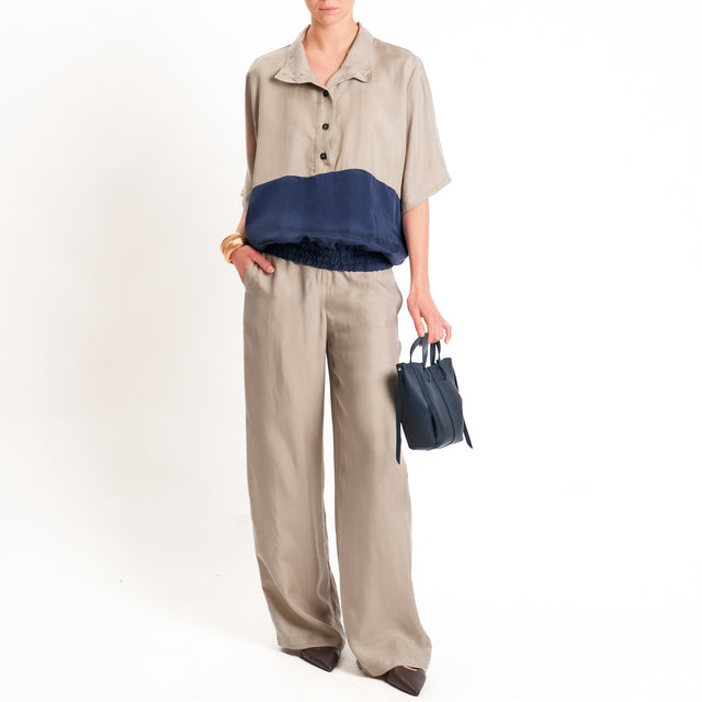 Tensione in-Pantalone cupro wide leg elastico dietro - beige