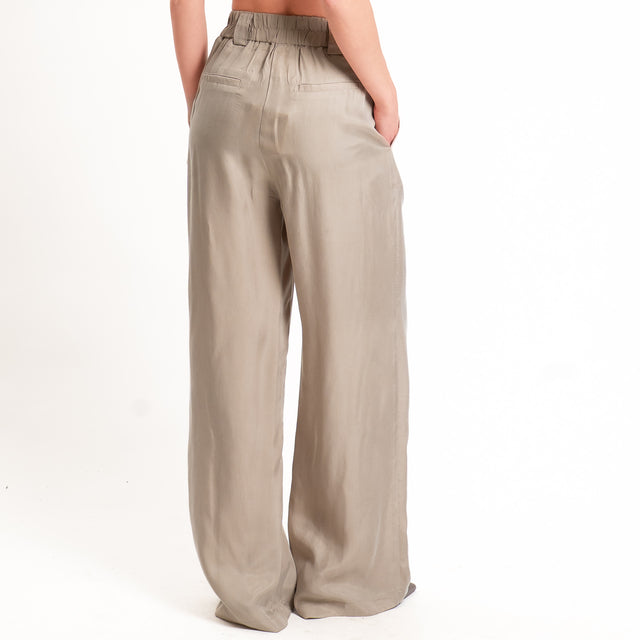 Tensione in-Pantalone cupro wide leg elastico dietro - beige