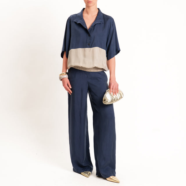 Tensione in-Pantalone cupro wide leg elastico dietro - blu