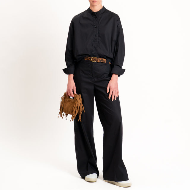 Tensione in-Pantalone popeline wide leg - nero