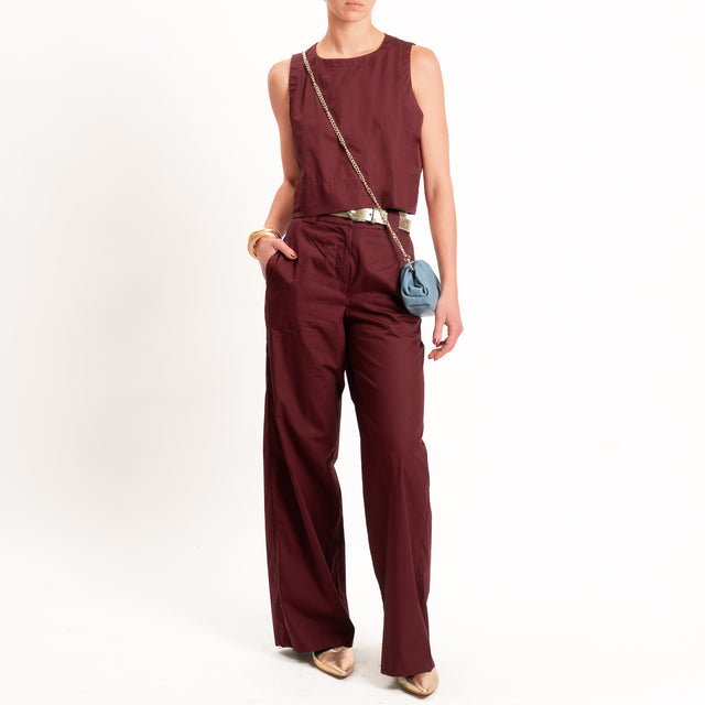 Tensione in-Pantalone popeline wide leg - Bordeaux