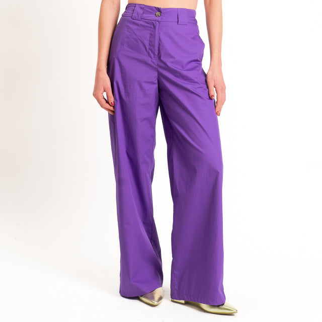 Tensione in-Pantalone popeline wide leg - viola