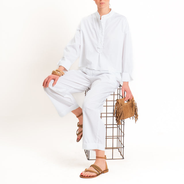 Tensione in-Pantalone popeline light elastico in vita - bianco