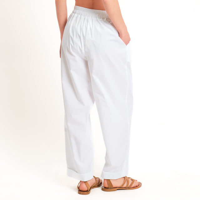 Tensione in-Pantalone popeline light elastico in vita - bianco