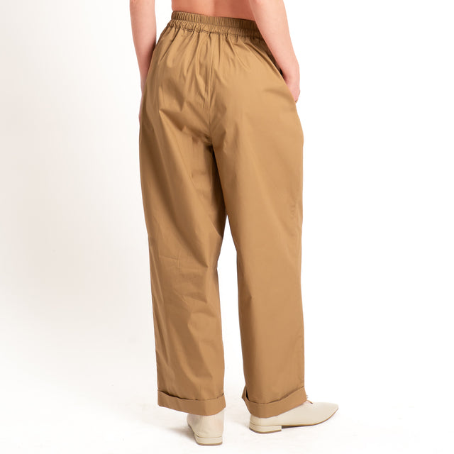 Tensione in-Pantalone popeline light elastico in vita - cognac
