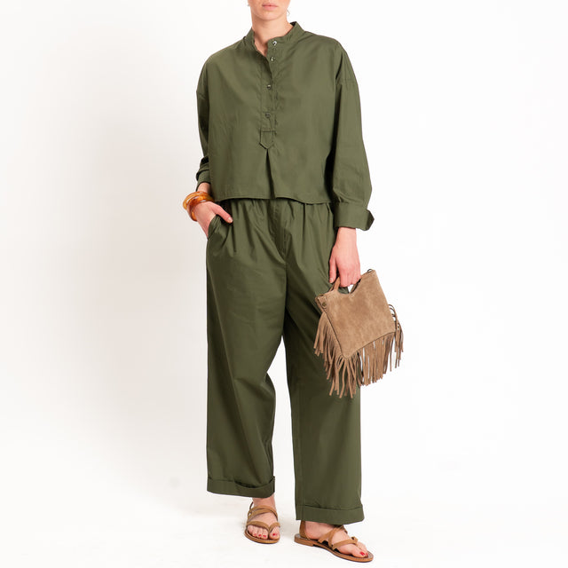 Tensione in-Pantalone popeline light elastico in vita - militare