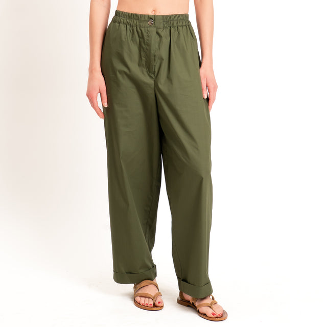 Tensione in-Pantalone popeline light elastico in vita - militare