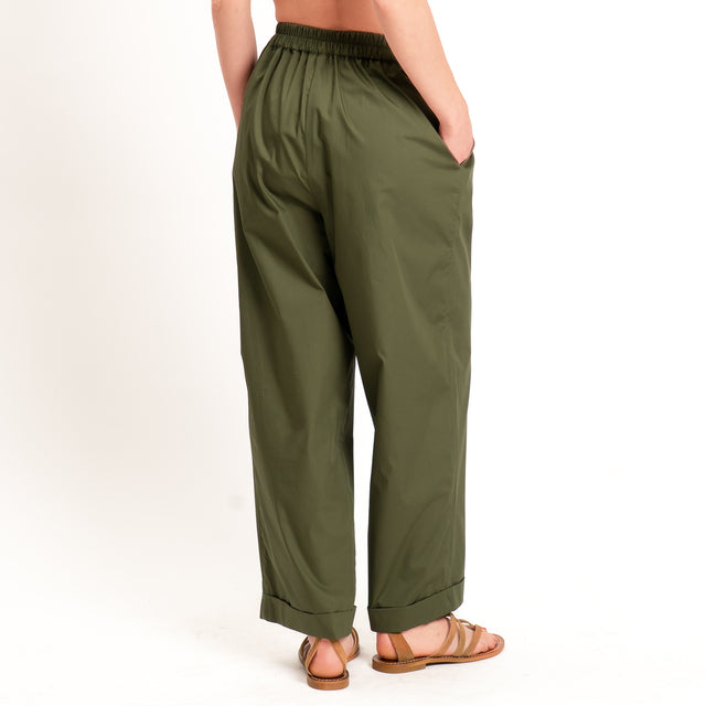 Tensione in-Pantalone popeline light elastico in vita - militare