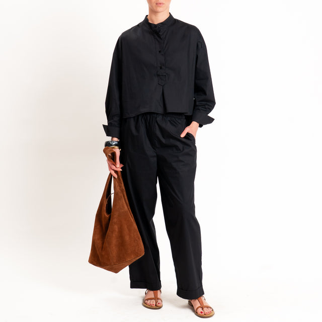 Tensione in-Pantalone popeline light elastico in vita - nero