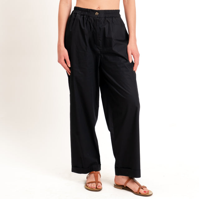 Tensione in-Pantalone popeline light elastico in vita - nero