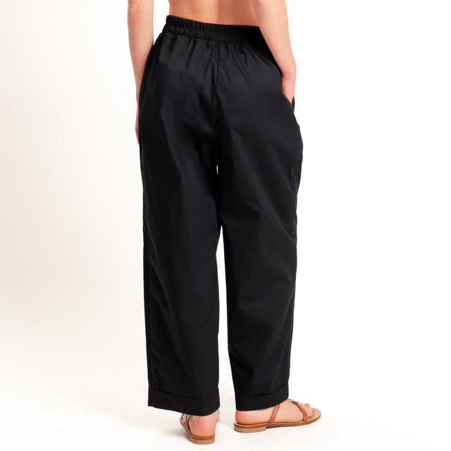 Tensione in-Pantalone popeline light elastico in vita - nero