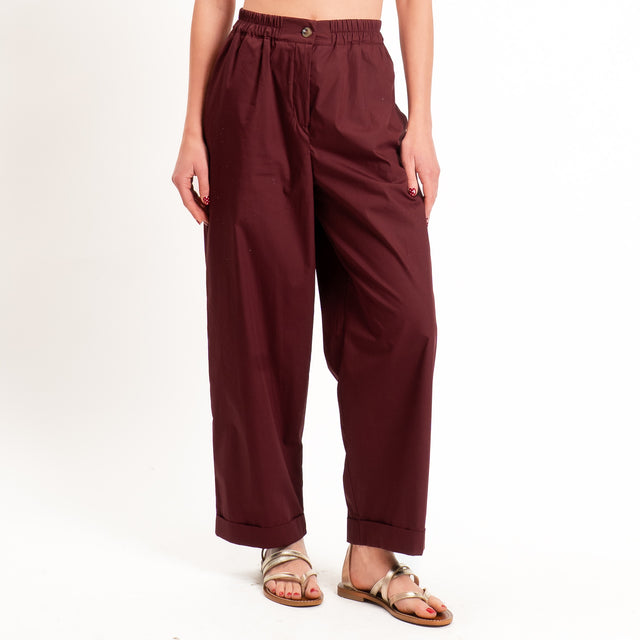 Tensione in-Pantalone popeline light elastico in vita - Bordeaux