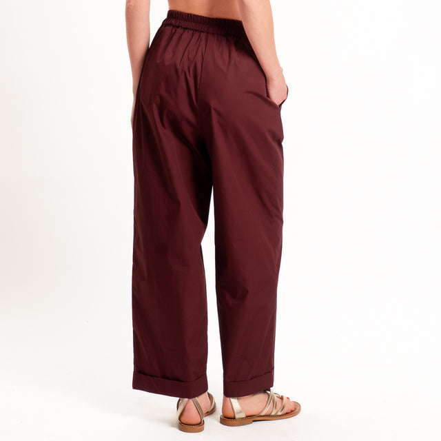 Tensione in-Pantalone popeline light elastico in vita - Bordeaux