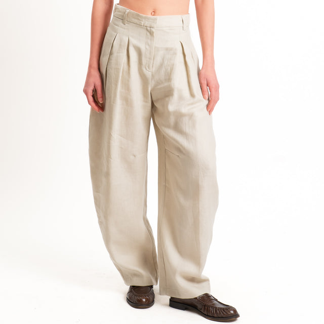 Tensione in-Pantalone barrel 100% lino - beige
