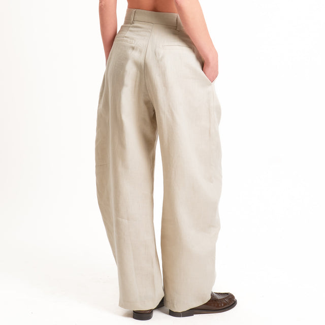 Tensione in-Pantalone barrel 100% lino - beige