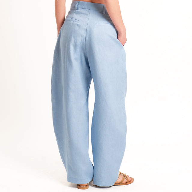 Tensione in-Pantalone barrel 100% lino - celeste