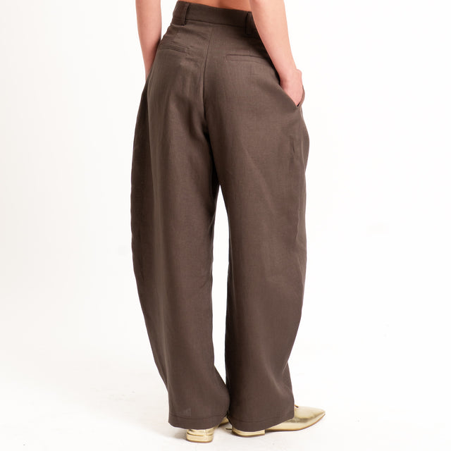 Tensione in-Pantalone barrel 100% lino - moro