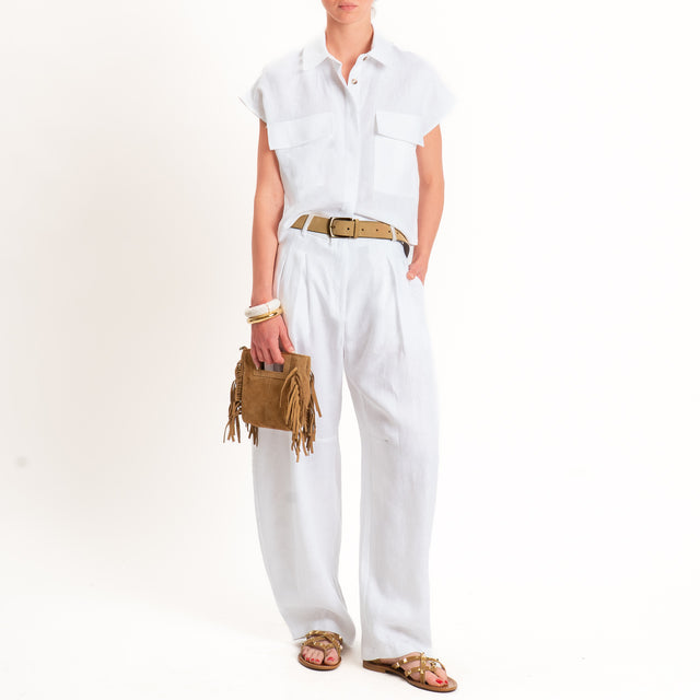Tensione in-Pantalone barrel 100% lino - bianco