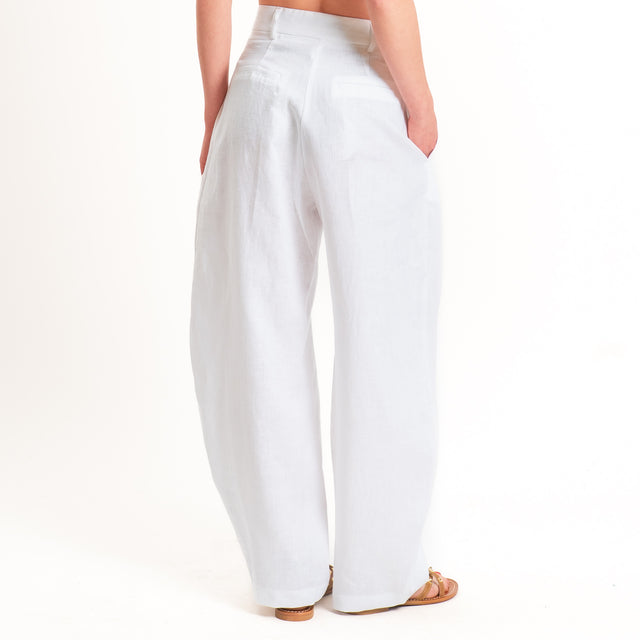 Tensione in-Pantalone barrel 100% lino - bianco