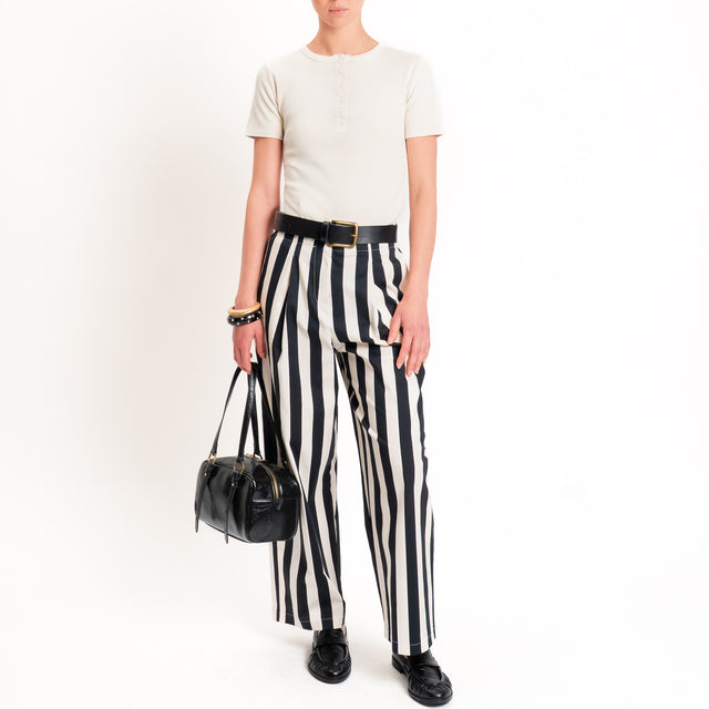 Tensione in-Pantalone a righe cotone elasticizzato - burro/nero