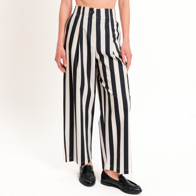 Tensione in-Pantalone a righe cotone elasticizzato - burro/nero