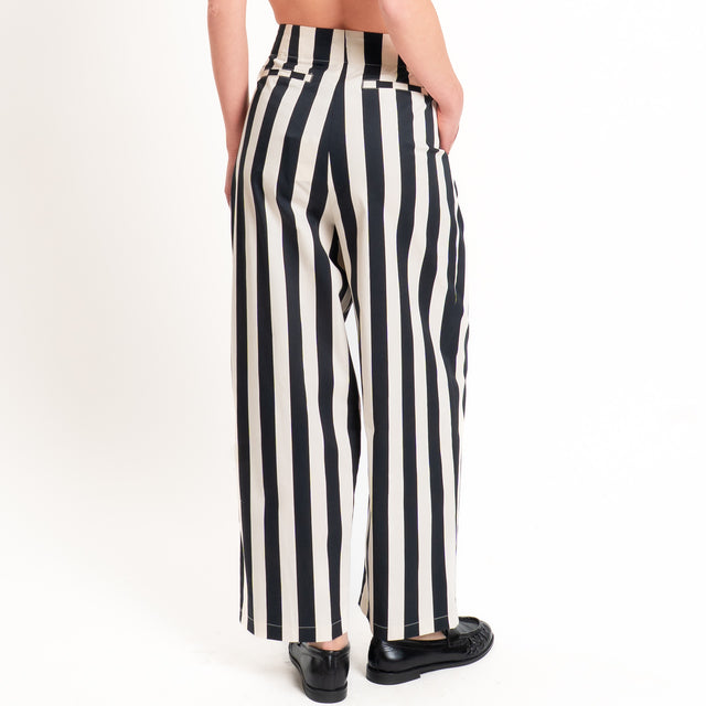 Tensione in-Pantalone a righe cotone elasticizzato - burro/nero