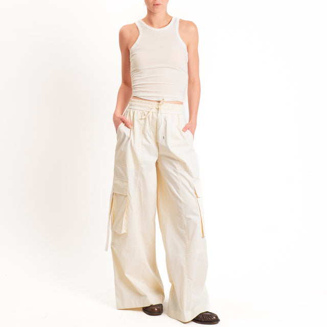 Tensione in-Pantalone cargo con coulisse - vaniglia