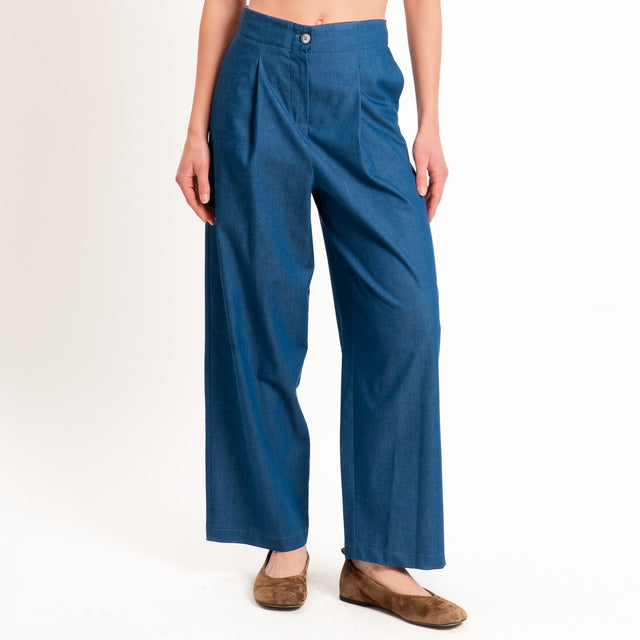 Tensione in-Pantalone chambray wide leg - denim