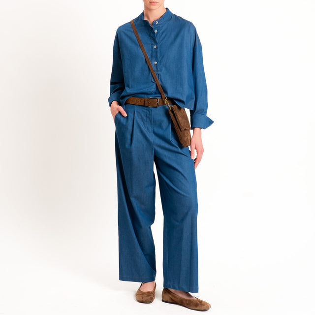 Tensione in-Pantalone chambray wide leg - denim