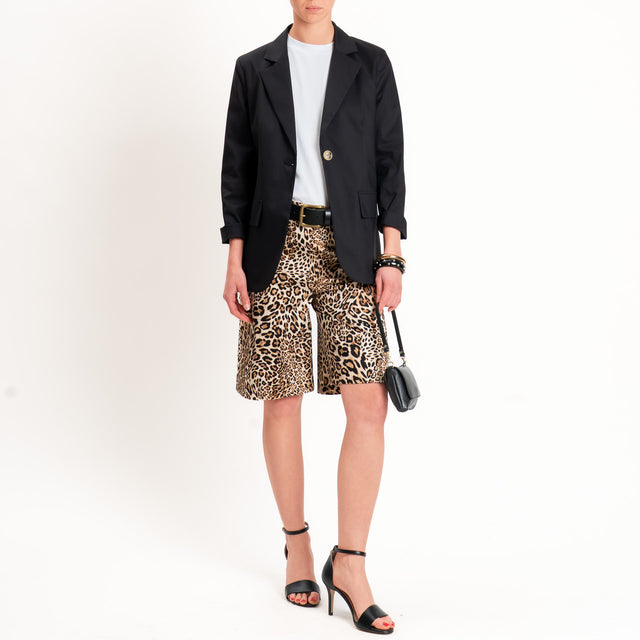 Tensione in-Bermuda animalier cotone elasticizzato - beige/nero