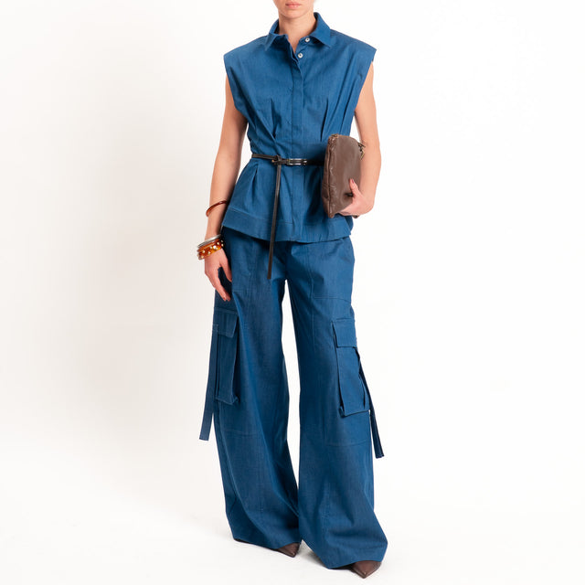 Tensione in-Pantalone cargo chambray elastico in vita - denim