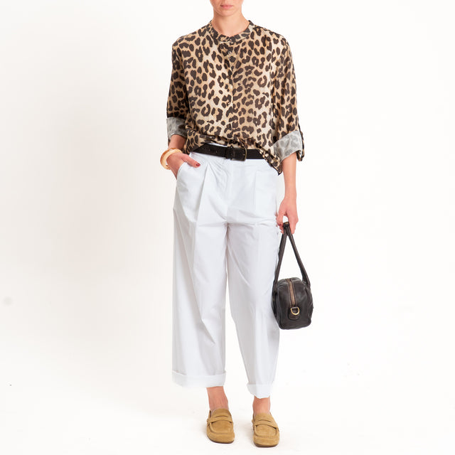 Tensione in-Pantalone cotone leggero elasticizzato - bianco
