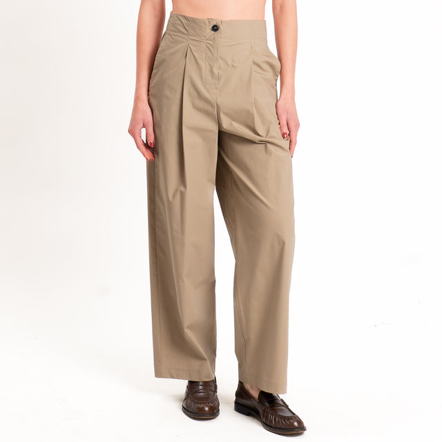 Tensione in-Pantalone cotone leggero elasticizzato - camel