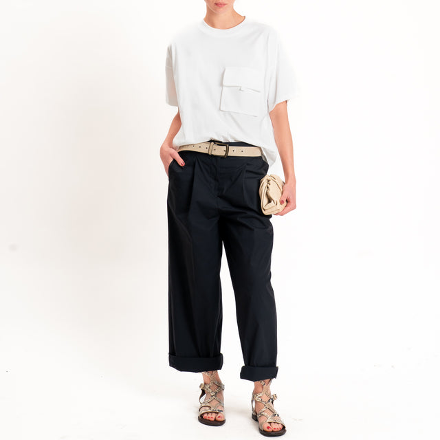 Tensione in-Pantalone cotone leggero elasticizzato - nero