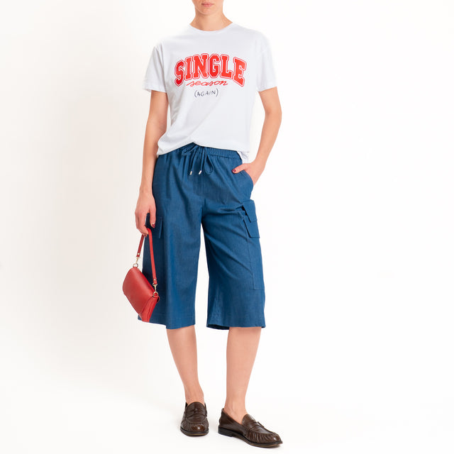 Tensione in-Bermuda cargo chambray con coulisse - denim
