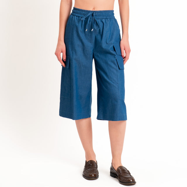 Tensione in-Bermuda cargo chambray con coulisse - denim
