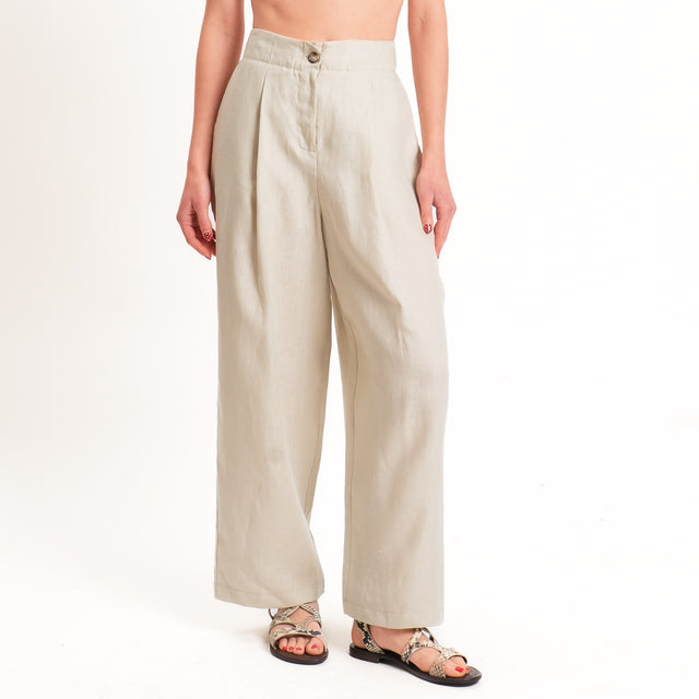 Tensione in-Pantalone wide leg 100% lino - beige