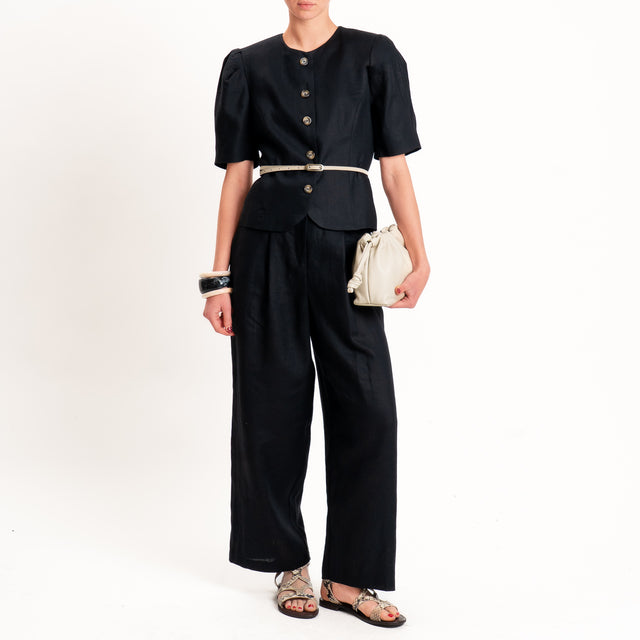 Tensione in-Pantalone wide leg 100% lino - nero