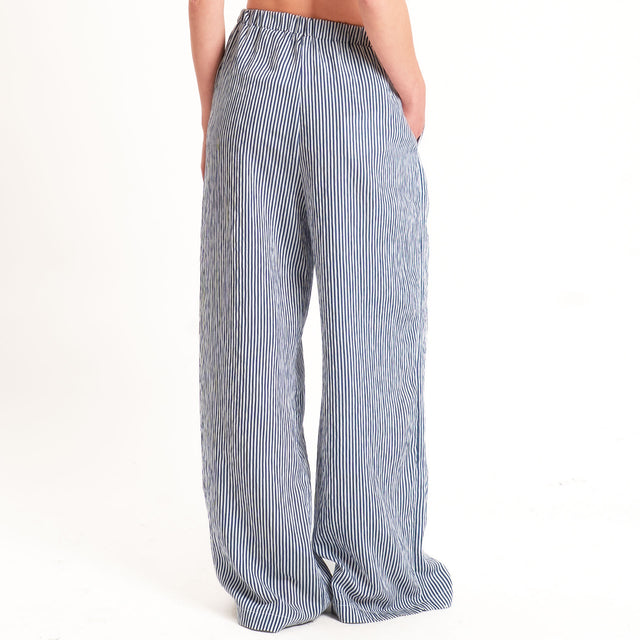 Tensione in-Pantalone a righe wide leg con bottoni - blu