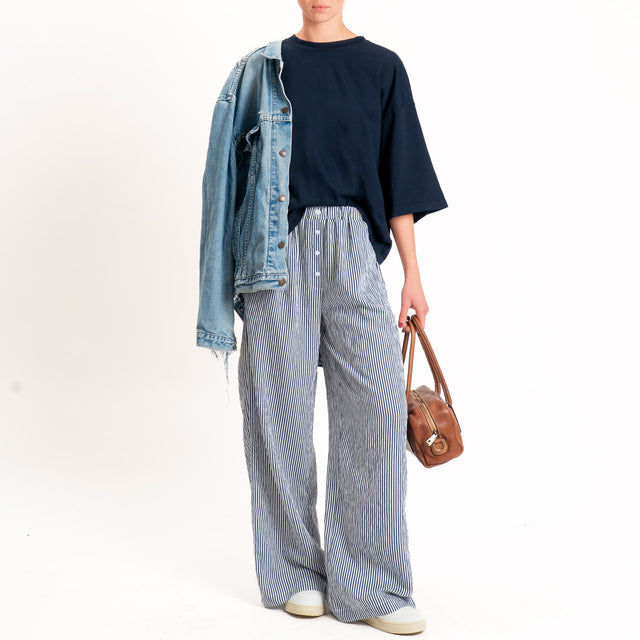Tensione in-Pantalone a righe wide leg con bottoni - blu