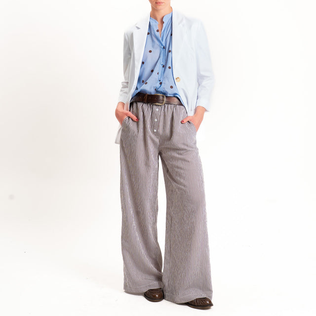 Tensione in-Pantalone a righe wide leg con bottoni - moro