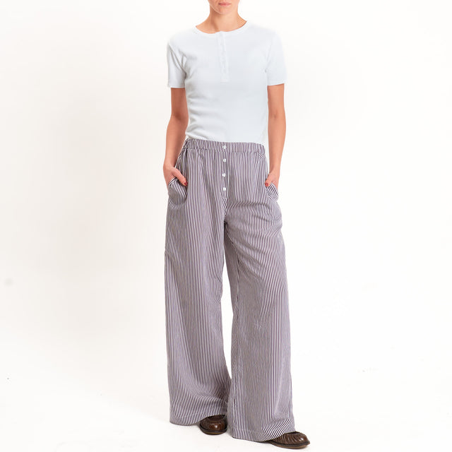 Tensione in-Pantalone a righe wide leg con bottoni - Bordeaux