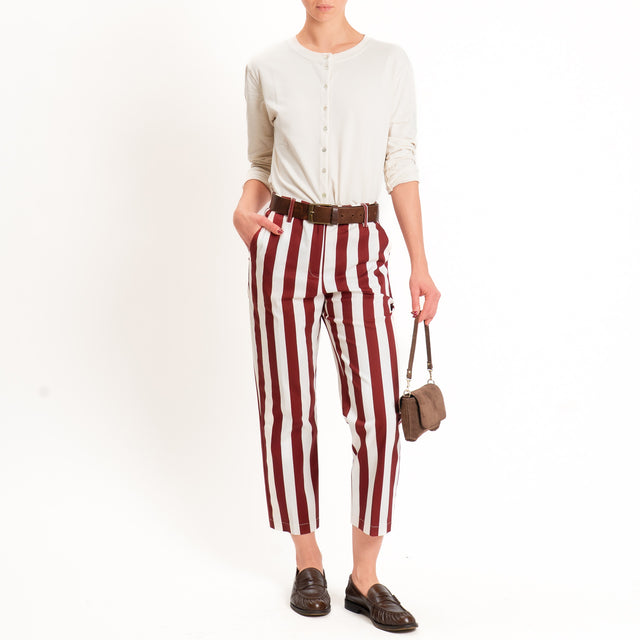 Tensione in-Pantalone straight a righe - bordeaux/latte