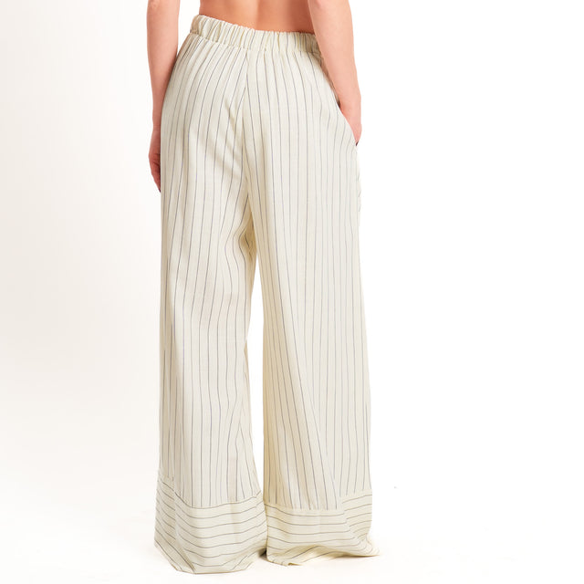 Tensione in-Pantalone gessato misto lino elastico - burro
