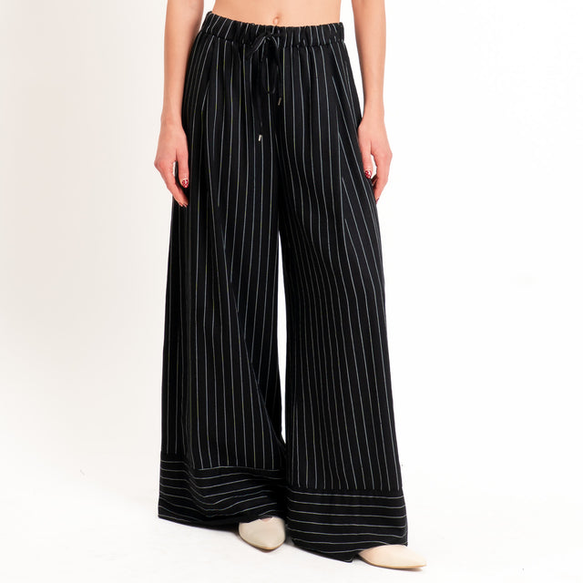 Tensione in-Pantalone gessato misto lino elastico - nero