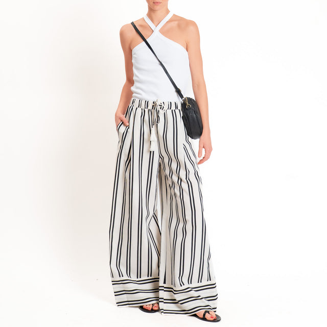 Tensione in-Pantalone righe elastico in vita - burro/nero