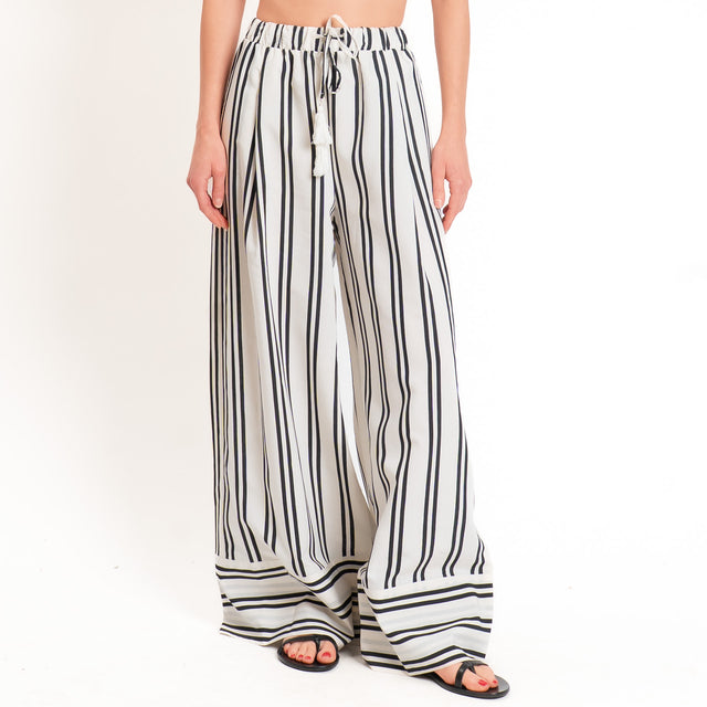 Tensione in-Pantalone righe elastico in vita - burro/nero