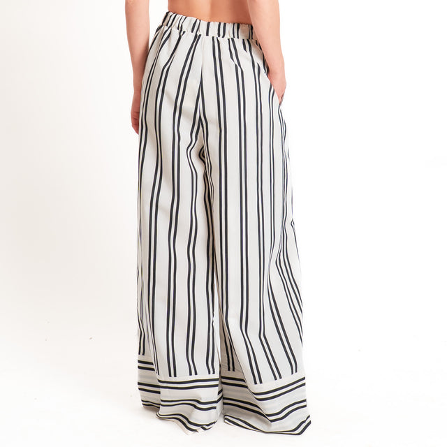 Tensione in-Pantalone righe elastico in vita - burro/nero