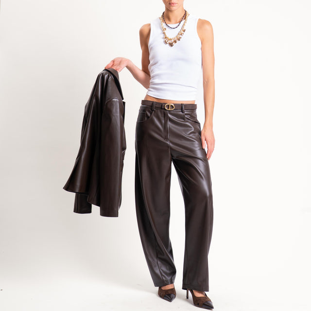 Tensione in- Pantalone Barrel similpelle - moro