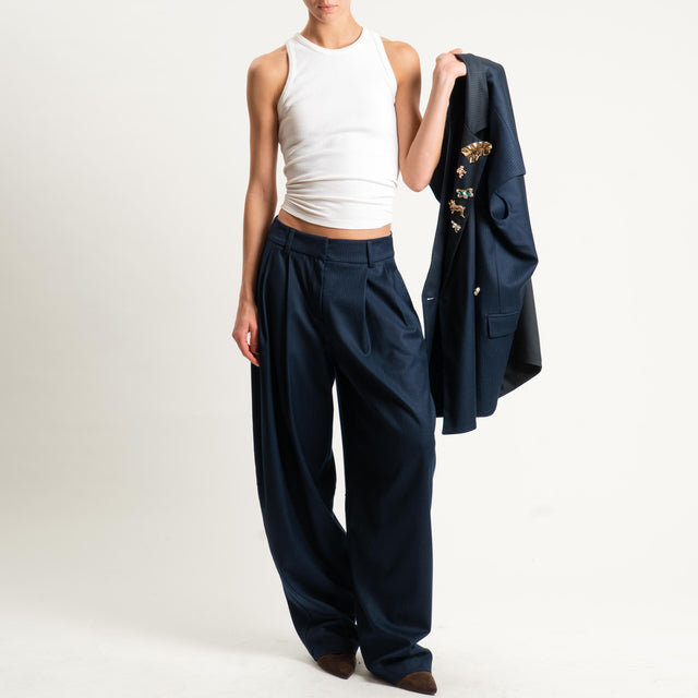 Tensione in-Pantalone gessato con pinces - blu